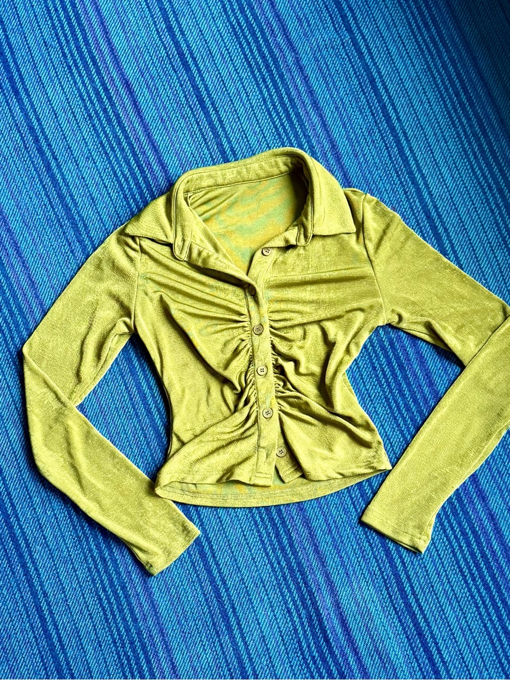 Women’s Y2K Chartreuse Green Ruched Button-Up Top